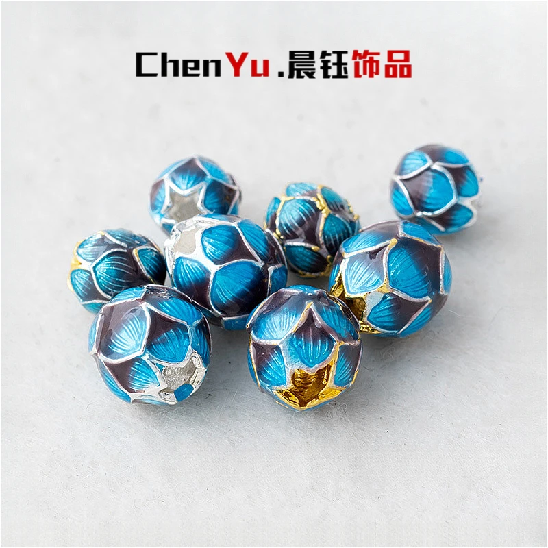 珐琅彩莲花珠民族风diy饰品配件手串手链隔珠雕刻珠蓝莲花串珠