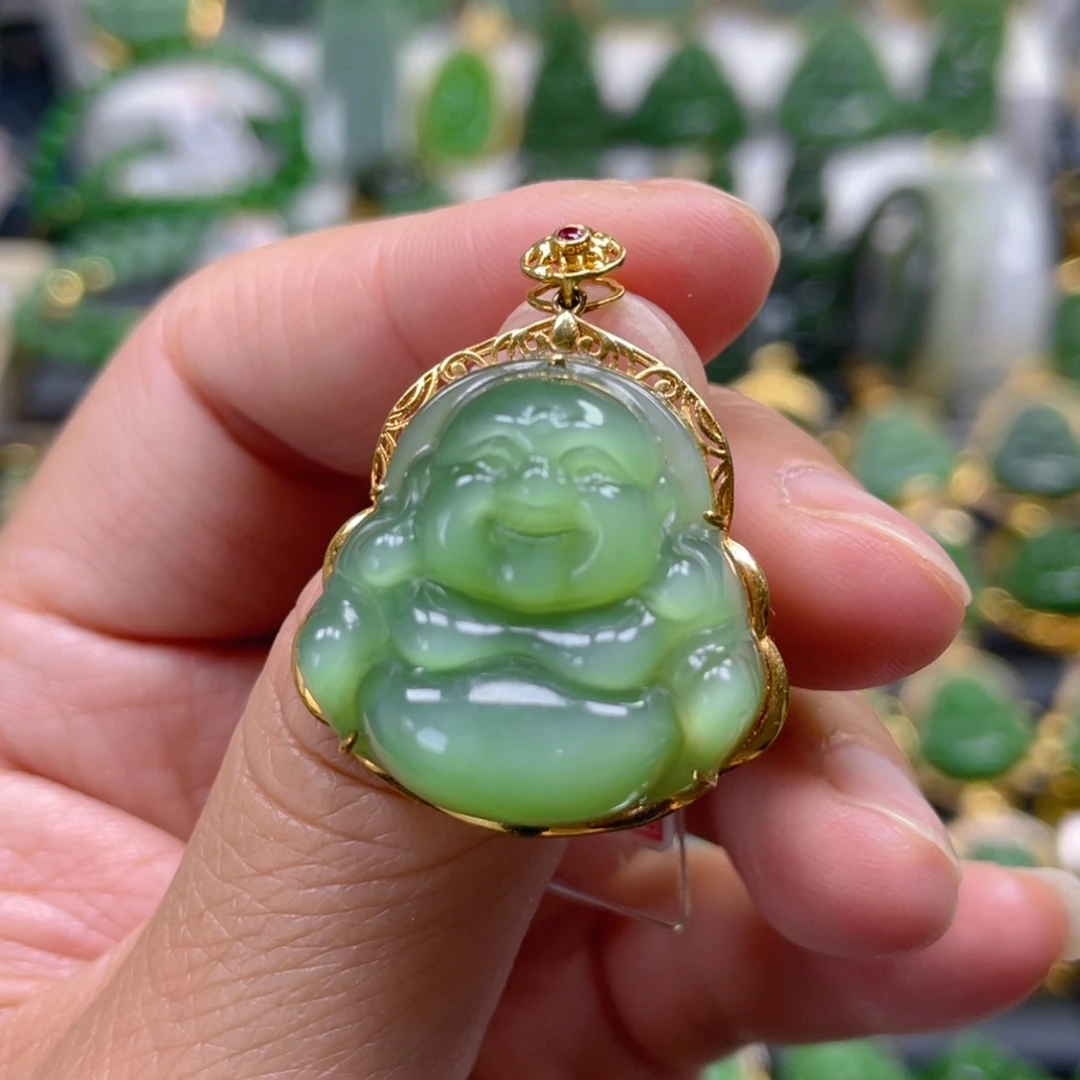 和田玉（白玉）吊坠(不含链)18K金镶嵌