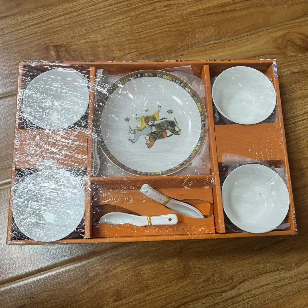 易清洗珐琅彩传统工艺餐具套装瓷盘盘子蓝色瓷碗碟子