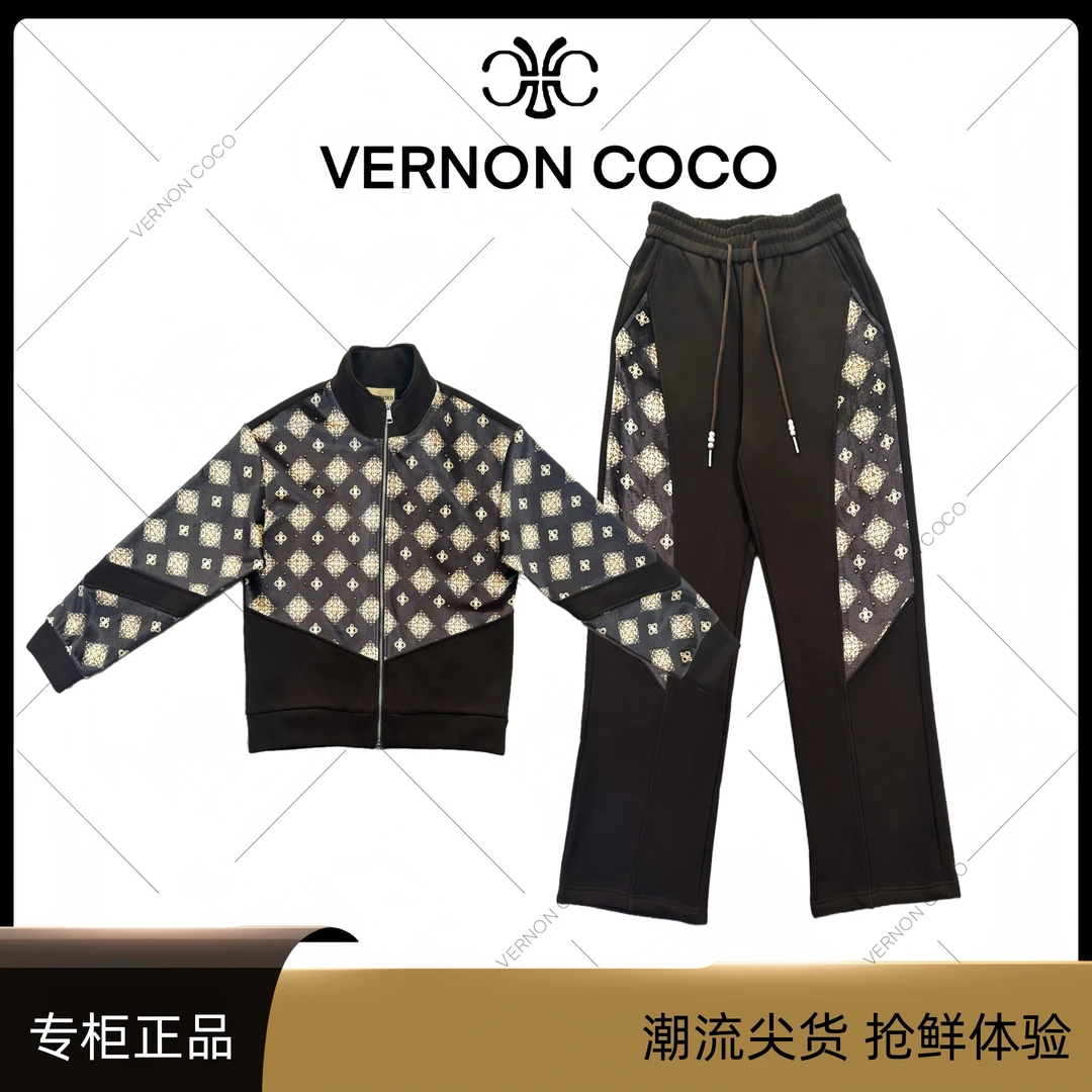 【VERNON COCO】Y30秋冬加绒拼接立领显瘦休闲气质套装VC427