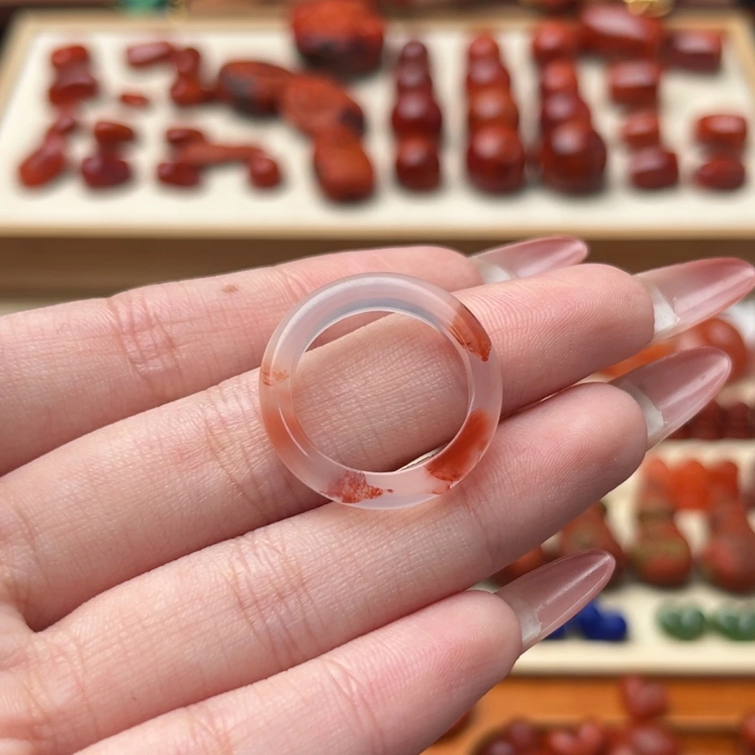 未镶嵌南红南红玛瑙37冰飘戒圈内径17+