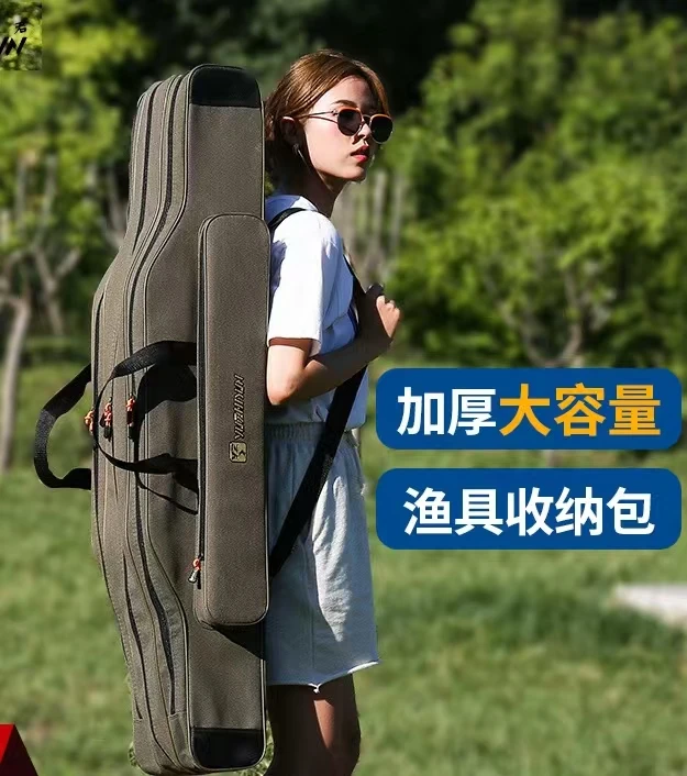 防水帆布鱼竿包多层背钓鱼包大容量海杆大肚包多功能竿包渔具海竿