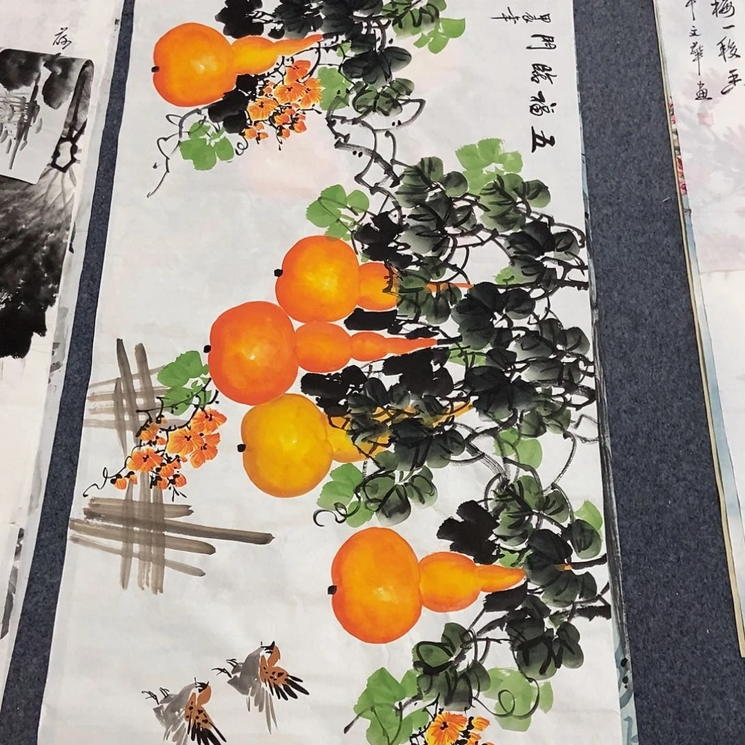 国画四尺葫芦一副