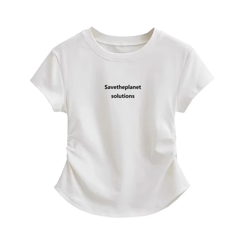 女童装不规则修身短袖t恤纯棉夏装2025新款中大儿童正肩短款上衣