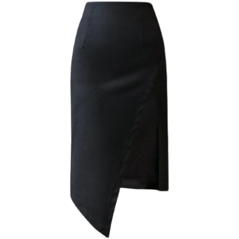 中长款遮胯半身裙夏季包臀裙包臀显瘦开叉高腰一步黑色A字裙子女