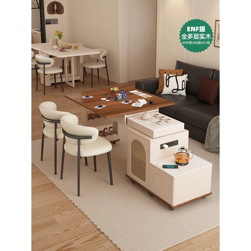 实木多功能旋转移动茶桌茶车带烧水壶小户型家用小茶台可伸缩折叠