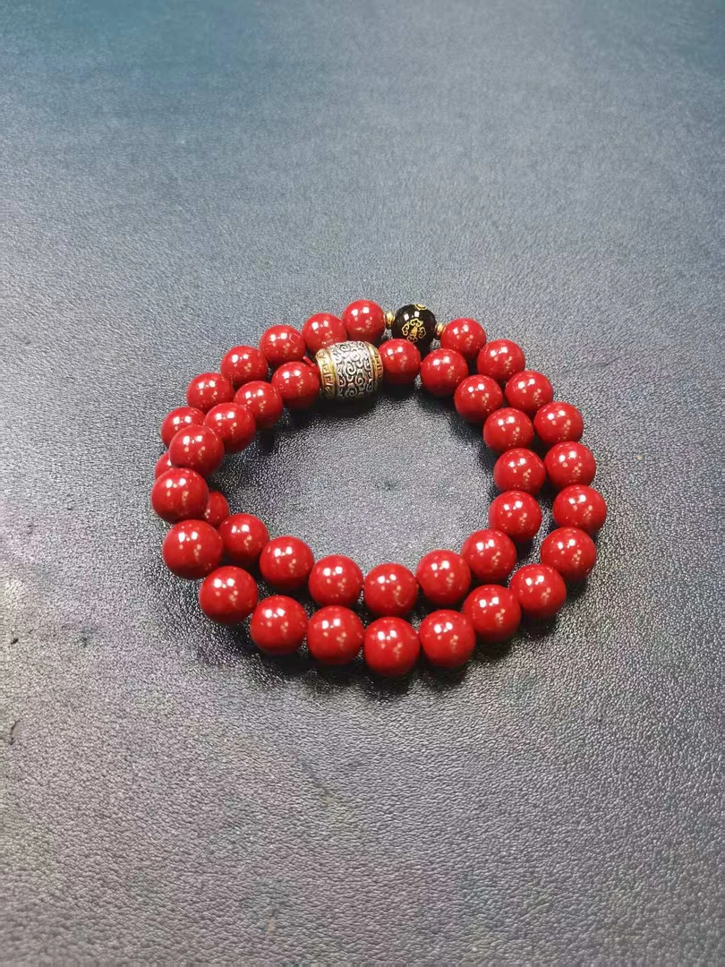 含辰砂工艺品C366辰砂紫金砂配合金祥云卡1.0双圈手串（人工合成）