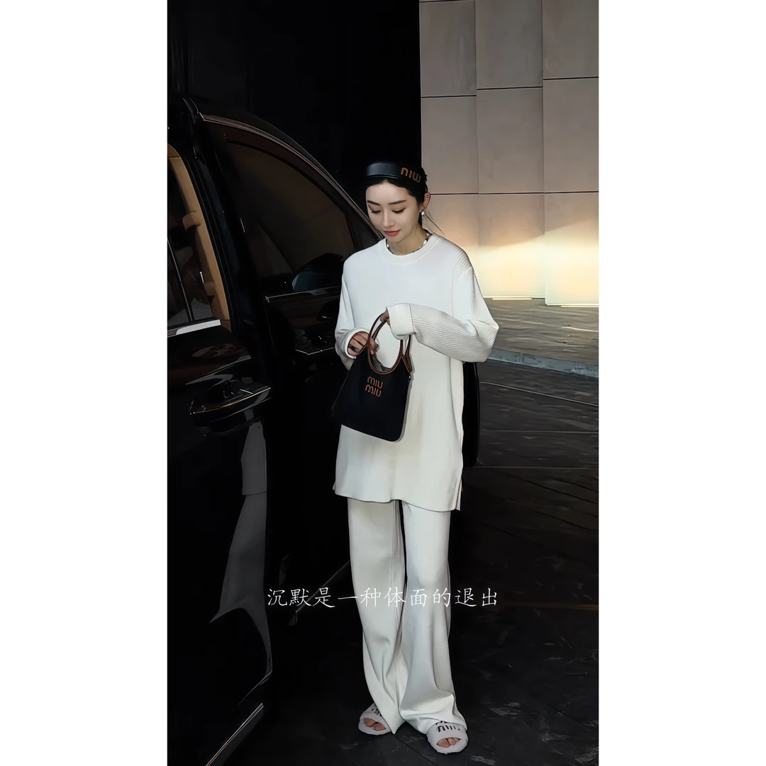 杨圣坤2025新品绵羊毛混纺慵懒风针织毛衣+针织裤分开售SQ2591801
