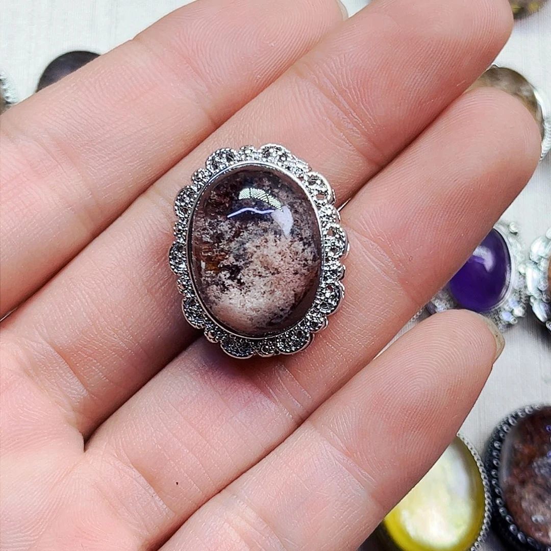 水晶戒指银S800镀金镶嵌浪**丶