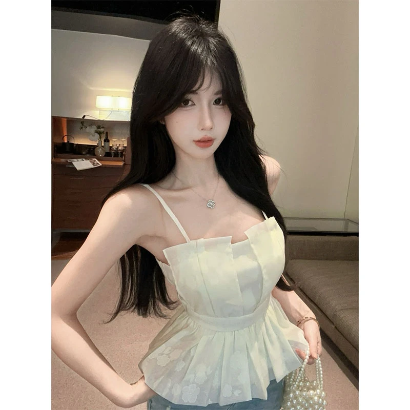 夏季新款超仙吊带背心纯欲甜辣妹一字肩抹胸小上衣百搭牛仔裤套装