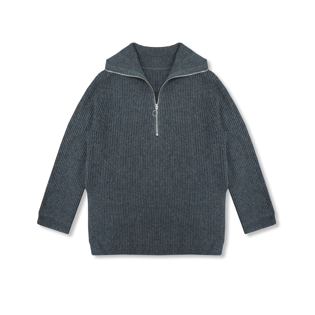 女士高领半拉链宽松厚款羊毛混纺针织衫20933