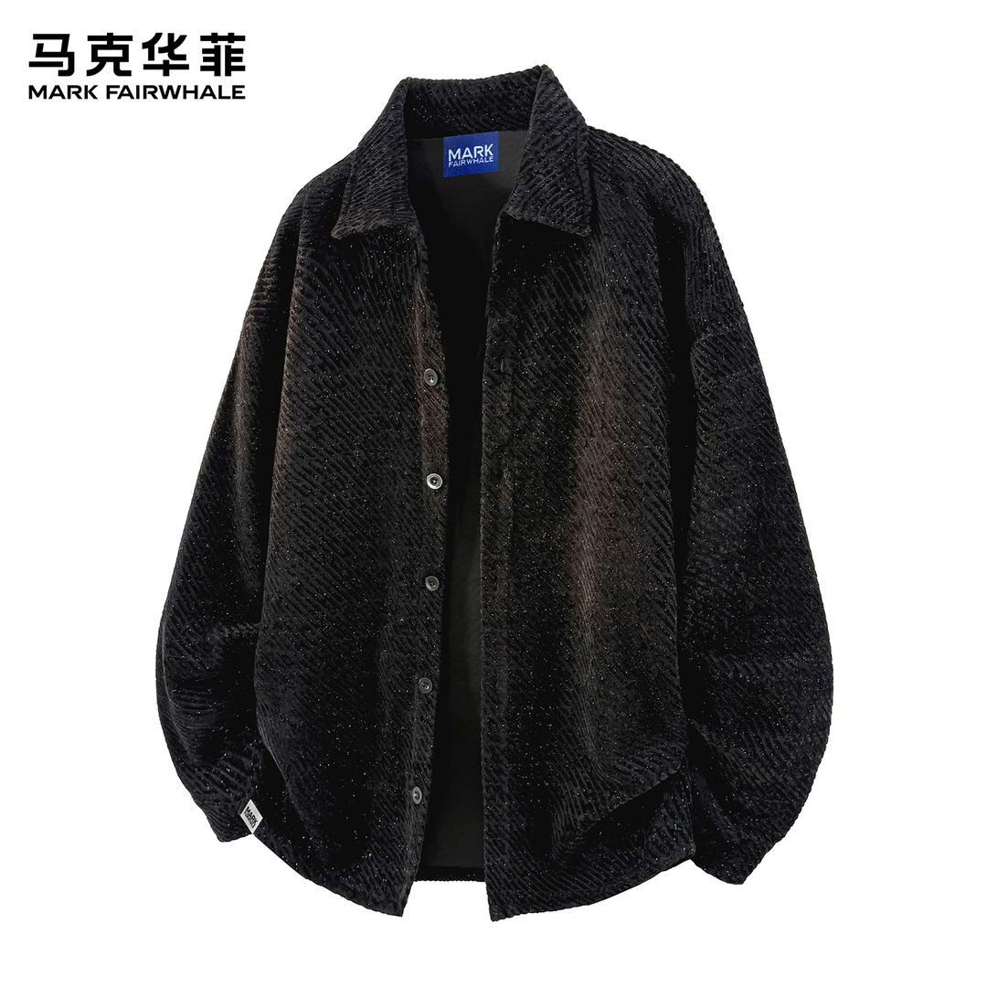马克华菲老钱风条纹夹克男士秋冬季新款加绒保暖休闲高端衬衫外套
