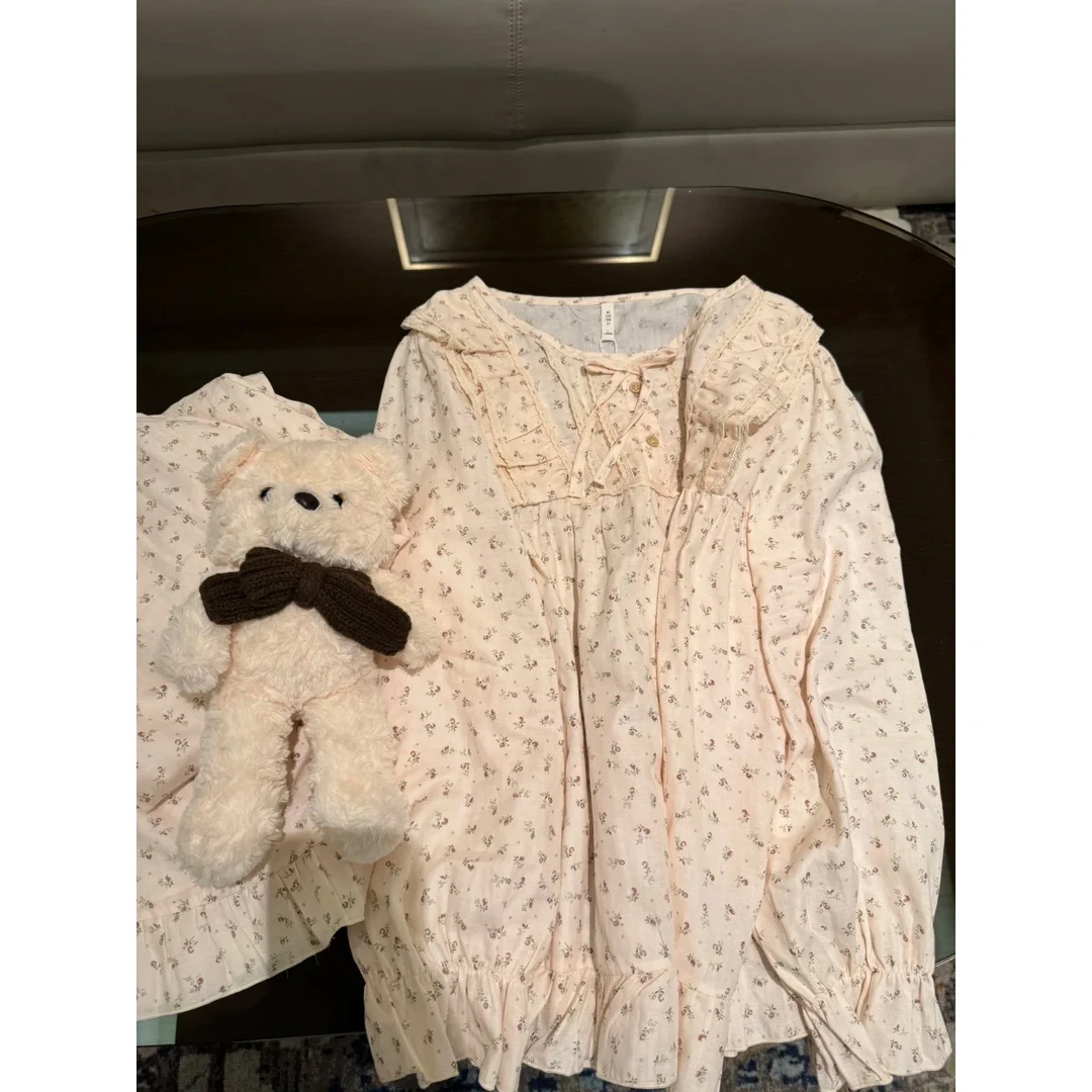 少女甜美小碎花棉纱睡衣女春秋新款可外穿长袖长裤家居服休闲套装