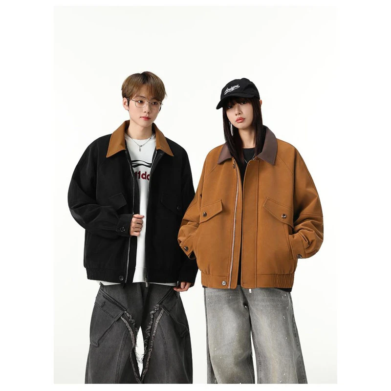 美拉德色系冬季加厚加绒皮夹克男潮流显瘦美式潮流保暖座山雕外套