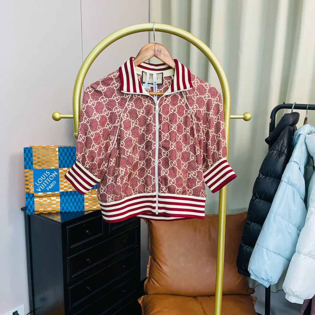 99新 GUCCI/古驰 棕色桑蚕丝满印夹克 xs码 99新