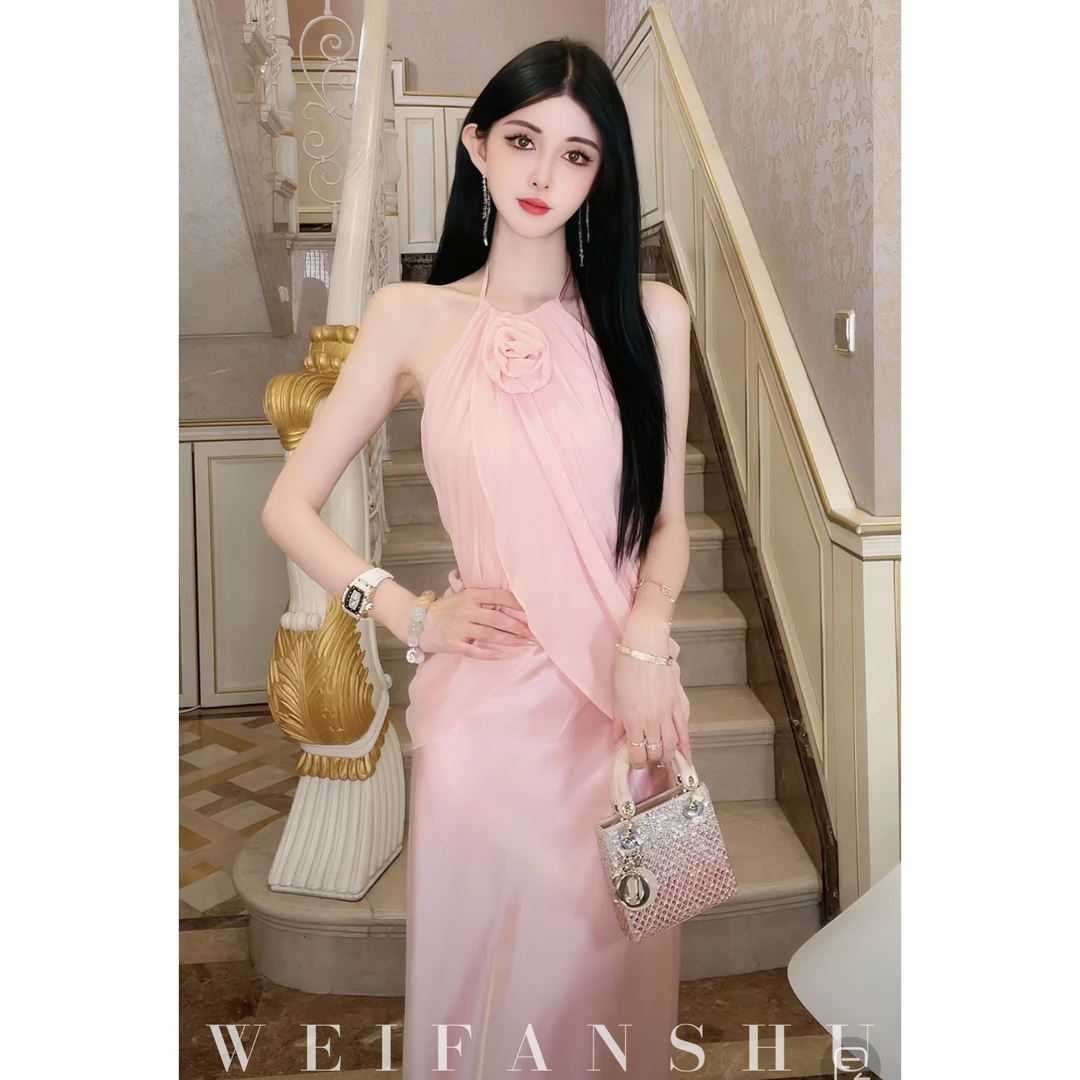 WEIFANSHU/魏凡舒【樱花絮语】夏季新款温柔风名媛气质吊带连衣裙