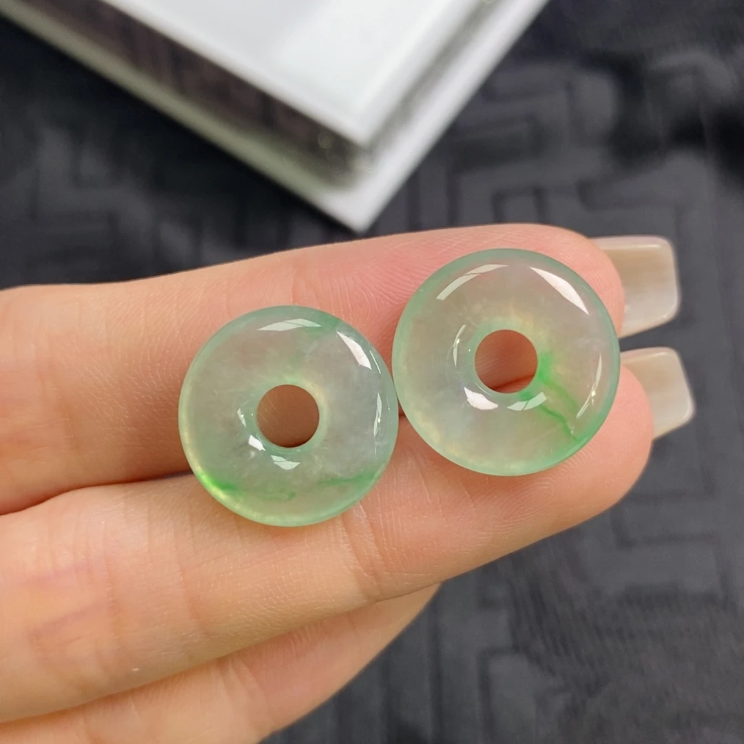 未镶嵌翡翠耳饰飘金丝绿甜甜圈