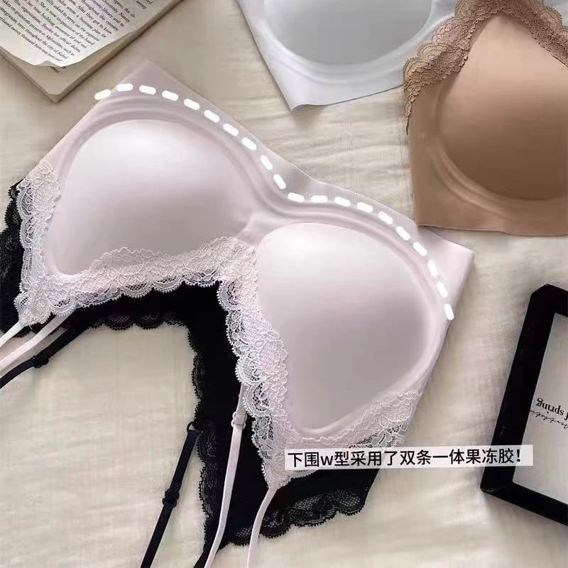 纯欲蕾丝V领美背聚拢收副乳内衣女无痕细肩带舒服蕾粉色少女文胸L