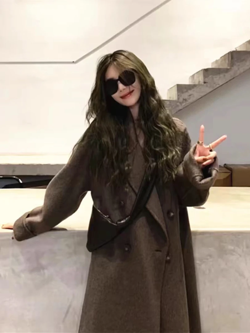 双面呢羊绒大衣高端羊绒面料2024秋冬新款韩版宽松中长款高端毛呢