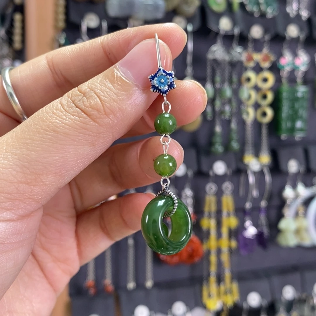 和田玉耳饰银S925镶嵌(****X49