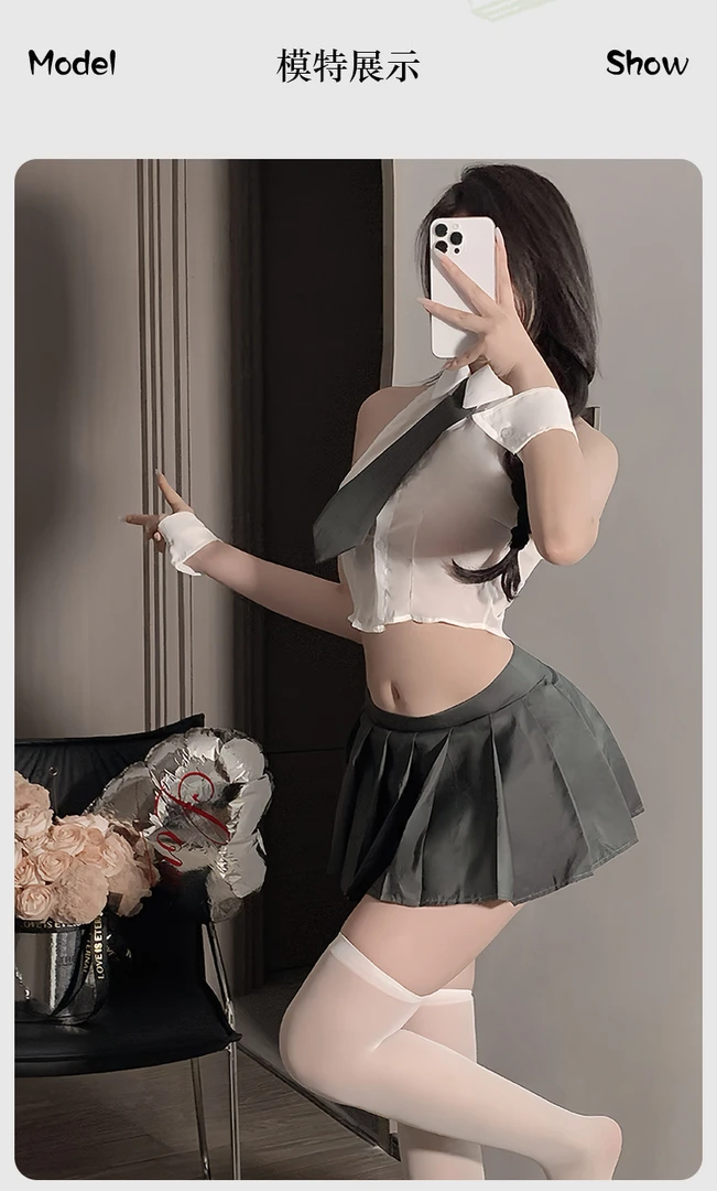性感百褶裙露腰制服套装诱人超短夜店雪纺秘书制服