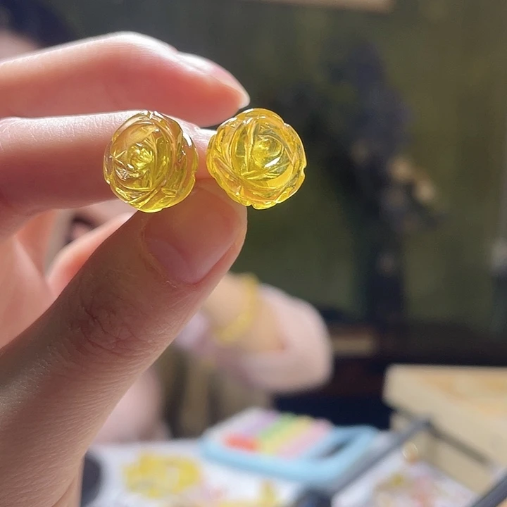 蜜蜡银S925镶嵌裸石耳钉