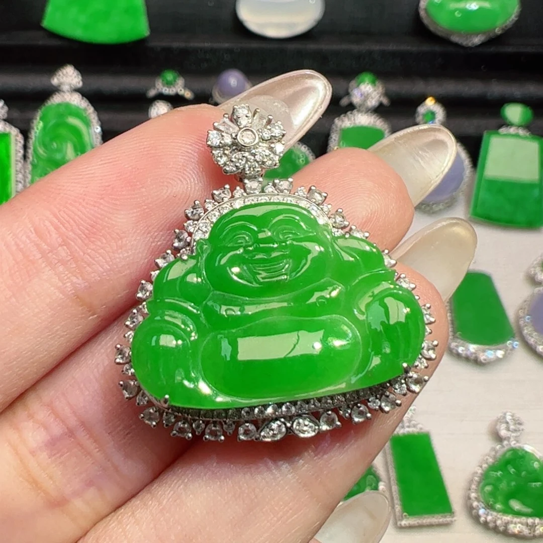 吊坠(不含链)18K金镶嵌翡翠