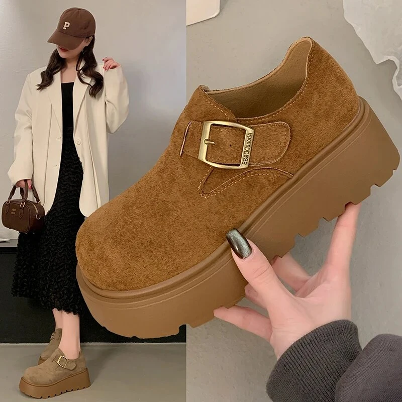 【伊然女鞋】5CM欧货磨砂皮勃肯鞋女25年春款厚底增高一脚蹬