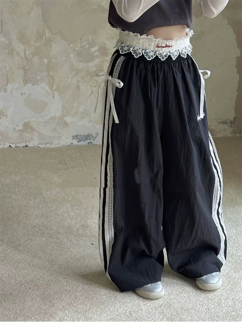 【C TING】新款韩版亲子装童装女童蕾丝蝴蝶结工装休闲裤-8805