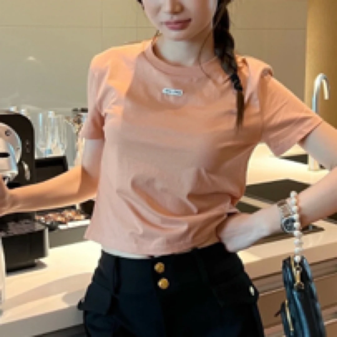 99新 MIU MIU/缪缪 A100523/橘粉色短袖/S码