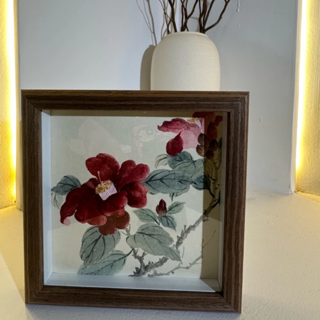 【山茶花】摆台文艺书法桌面简约手绘国画