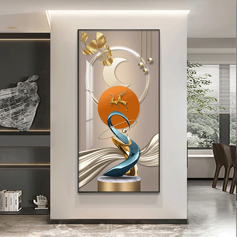 玄关装饰画轻奢入户正门对面墙壁画现代简约玄幻走廊过道竖版挂画