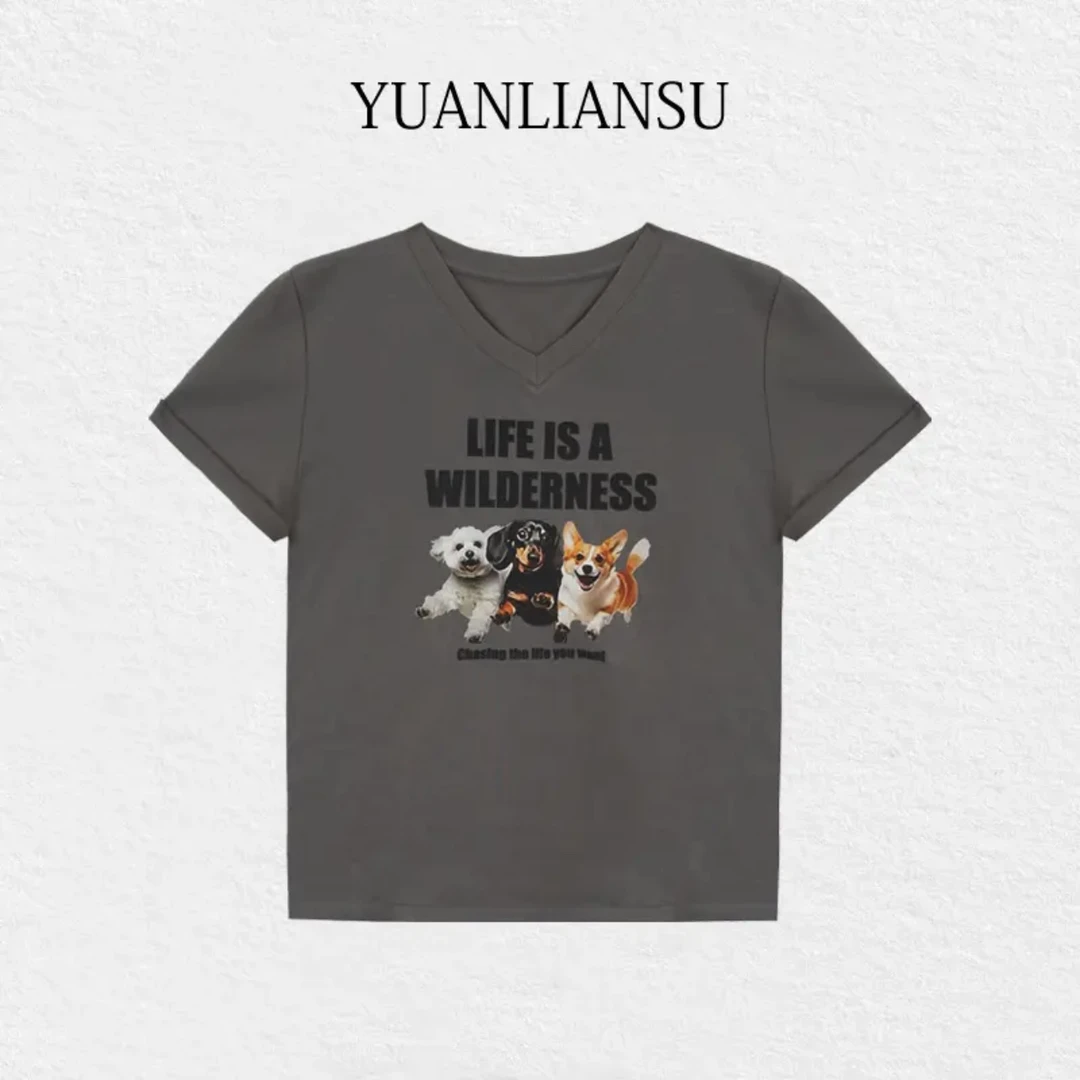 YUANLIANSU/圆脸酥【角落的猫】复古短袖T恤上衣+格子半身裙两件套