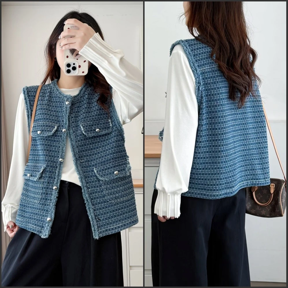 梦冬佳--120-200斤大码女装小香风洋气时尚遮肉牛仔马甲马夹外套