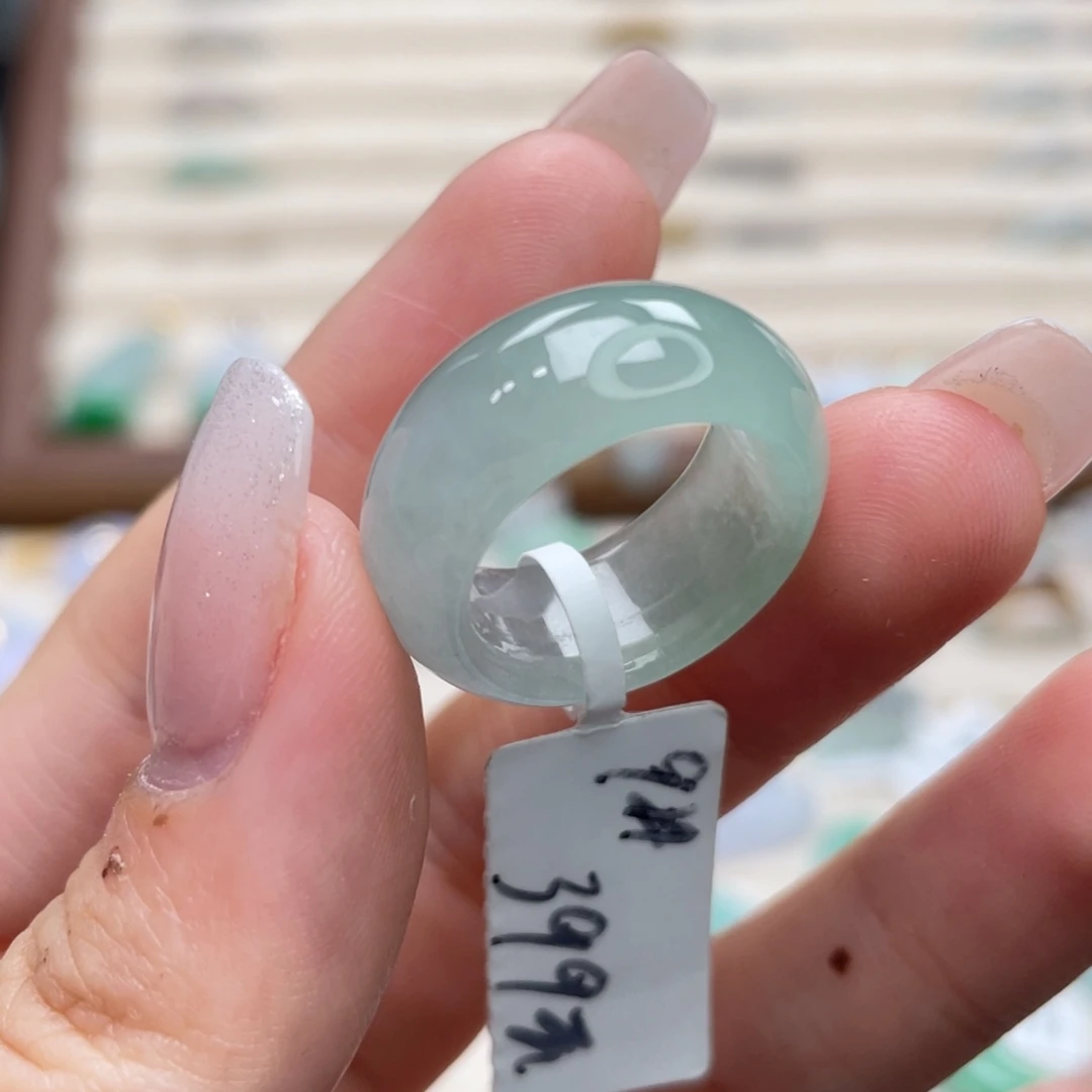 翡翠未镶嵌戒圈a04港圈9冰胶蓝绿底小墩墩