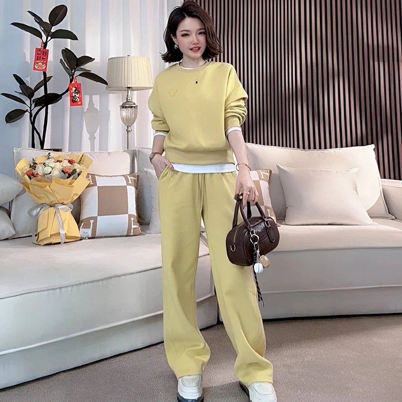 高含棉时尚洋气运动服套装女2025年春季新款卫衣直筒阔腿裤两件套