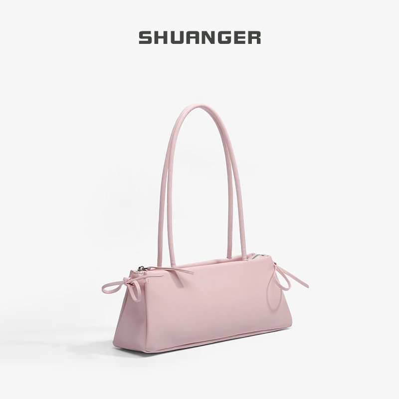 芭蕾风蝴蝶结腋下包包女2025新款粉色简约小方包百搭休闲单肩包