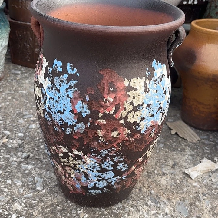 花盆紫砂油画黑耳口径20高度32