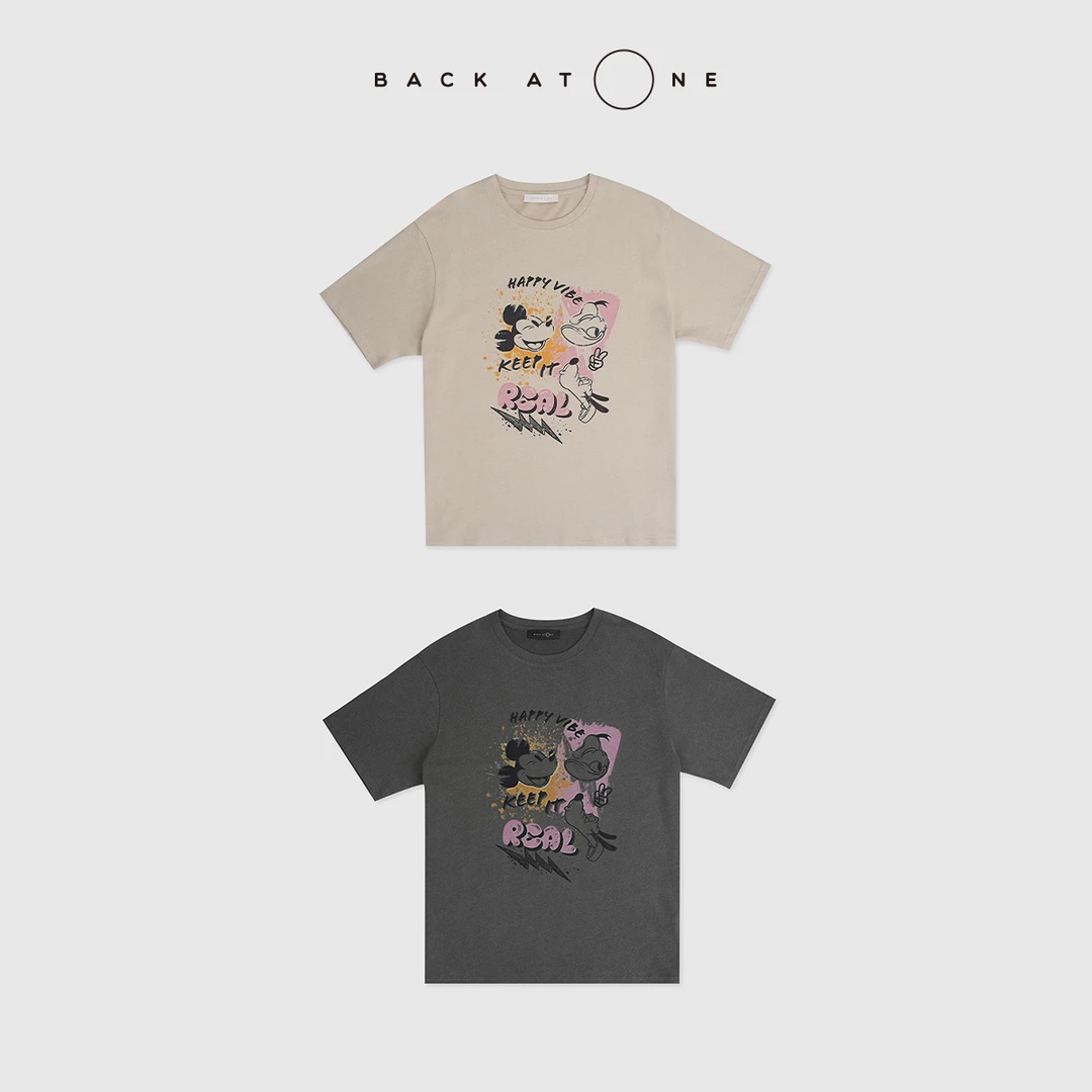 BackAtOne “快乐氛围”宽松落肩袖卡通米奇印花T恤 BFS-1BA034B-K