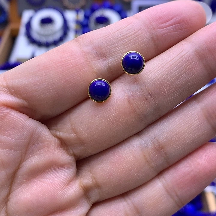 青金石银S925镀金镶嵌耳钉