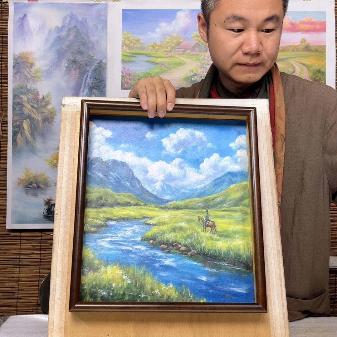 油画行路人小院绘画作品竞拍