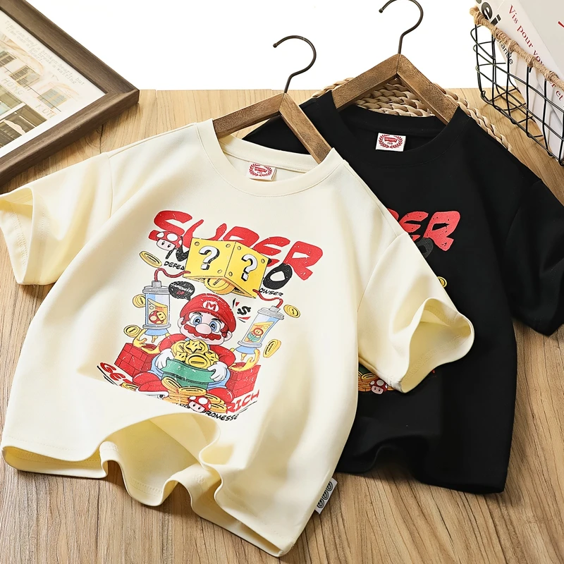男童夏季新款短袖T恤马里奥卡通儿童中大童可爱圆领半袖6044