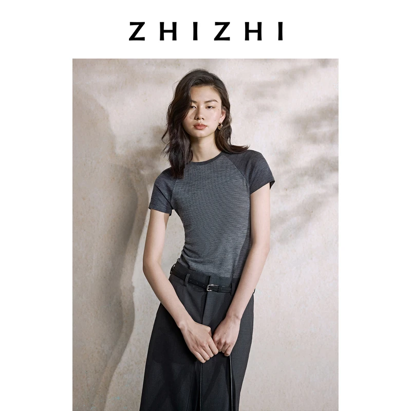 致知 芳草渡 气质针织拼色条纹短袖T恤25年早秋新款ZZ2EAWT1013