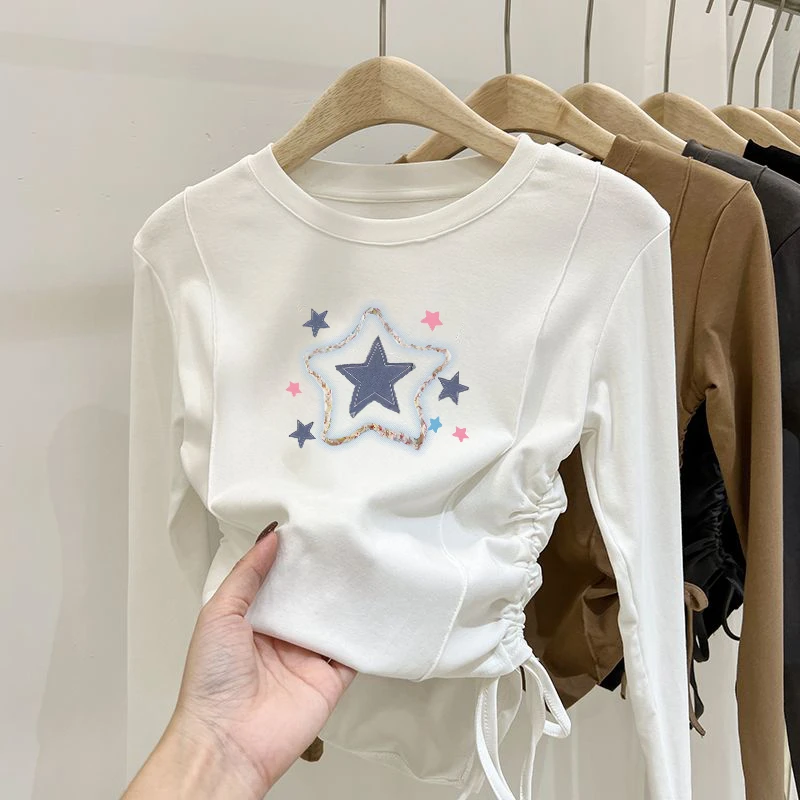 女童长袖T恤2025春秋新款儿童洋气女孩上衣中大童白色打底衫潮ins