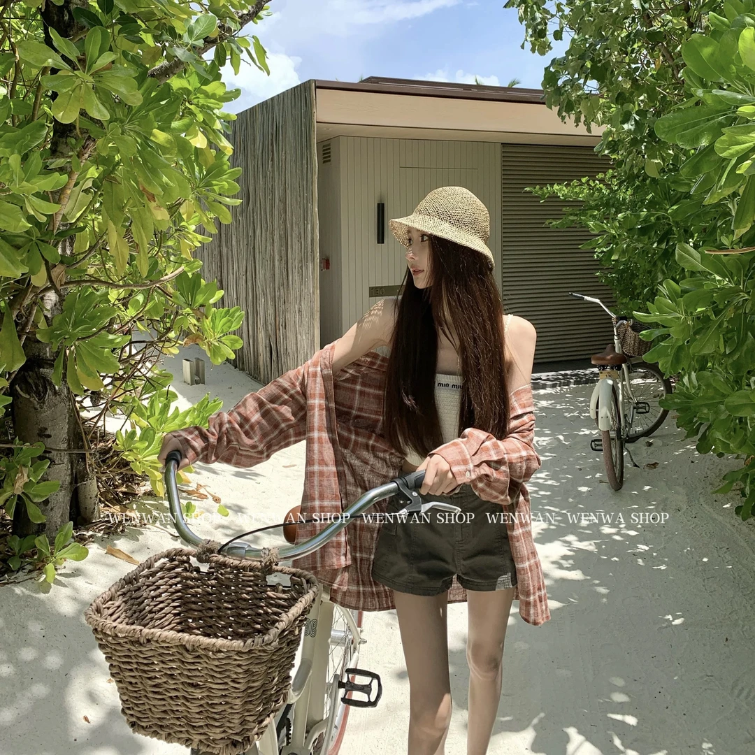 【wan私服款】定制色空气感轻盈廓形夏季外套防晒格纹衬衫