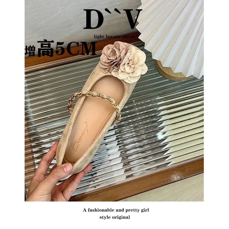 山茶花晚晚风芭蕾鞋新中式链条复古高跟鞋玛丽珍女鞋浅口软底不累