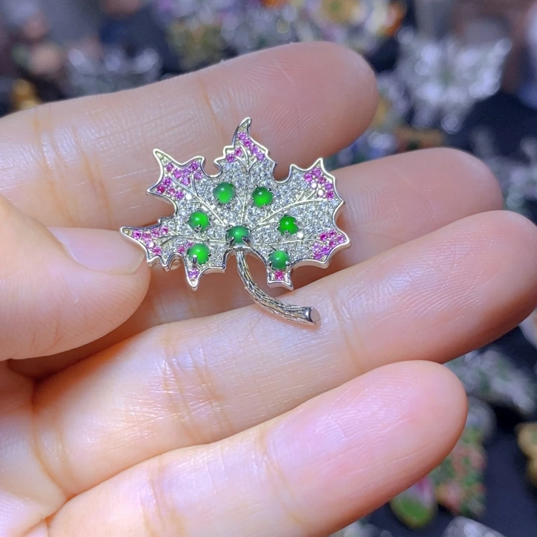翡翠银S925镶嵌吊坠(不含链)天然翡翠
