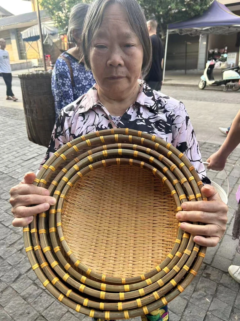 农家自制竹编烟熏圆形收纳篮5件套洗菜框沥水篮馒头筐