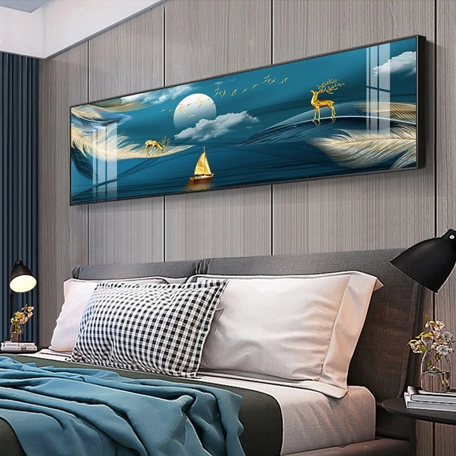 卧室装饰画现代简约主卧床头挂画羽毛轻奢民宿酒店房间背景墙壁画