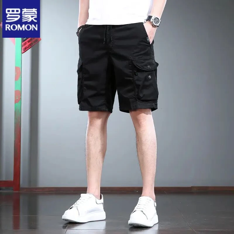 罗蒙休闲短裤男夏季薄款美式中裤宽松抽绳露膝男士工装风五分裤子